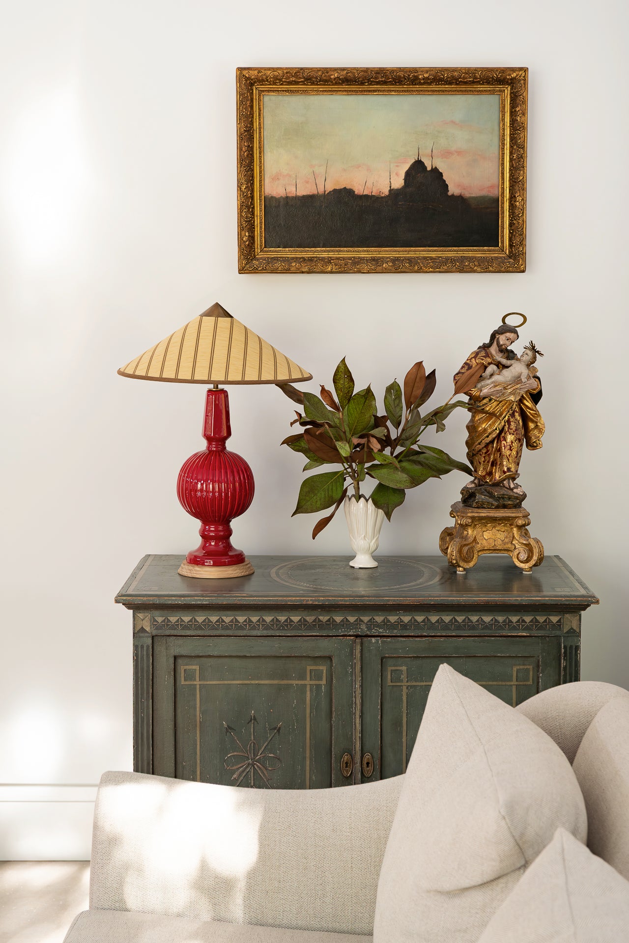 Lámpara de Manises Art Deco Rojo Bermellón