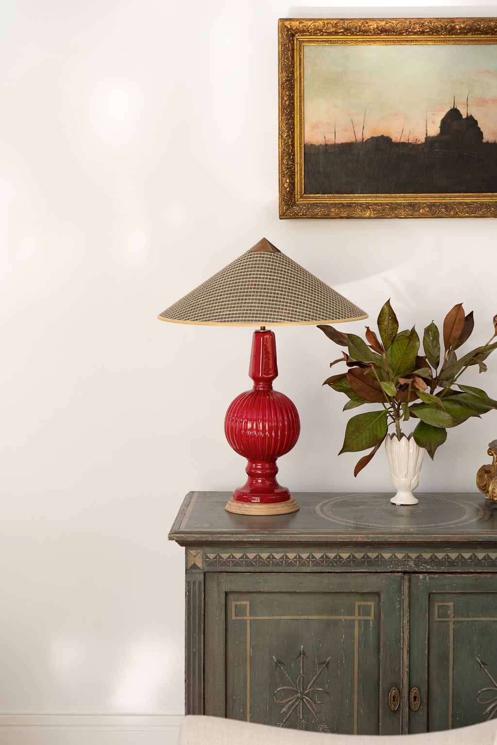 Lámpara de Manises Art Deco Rojo Bermellón