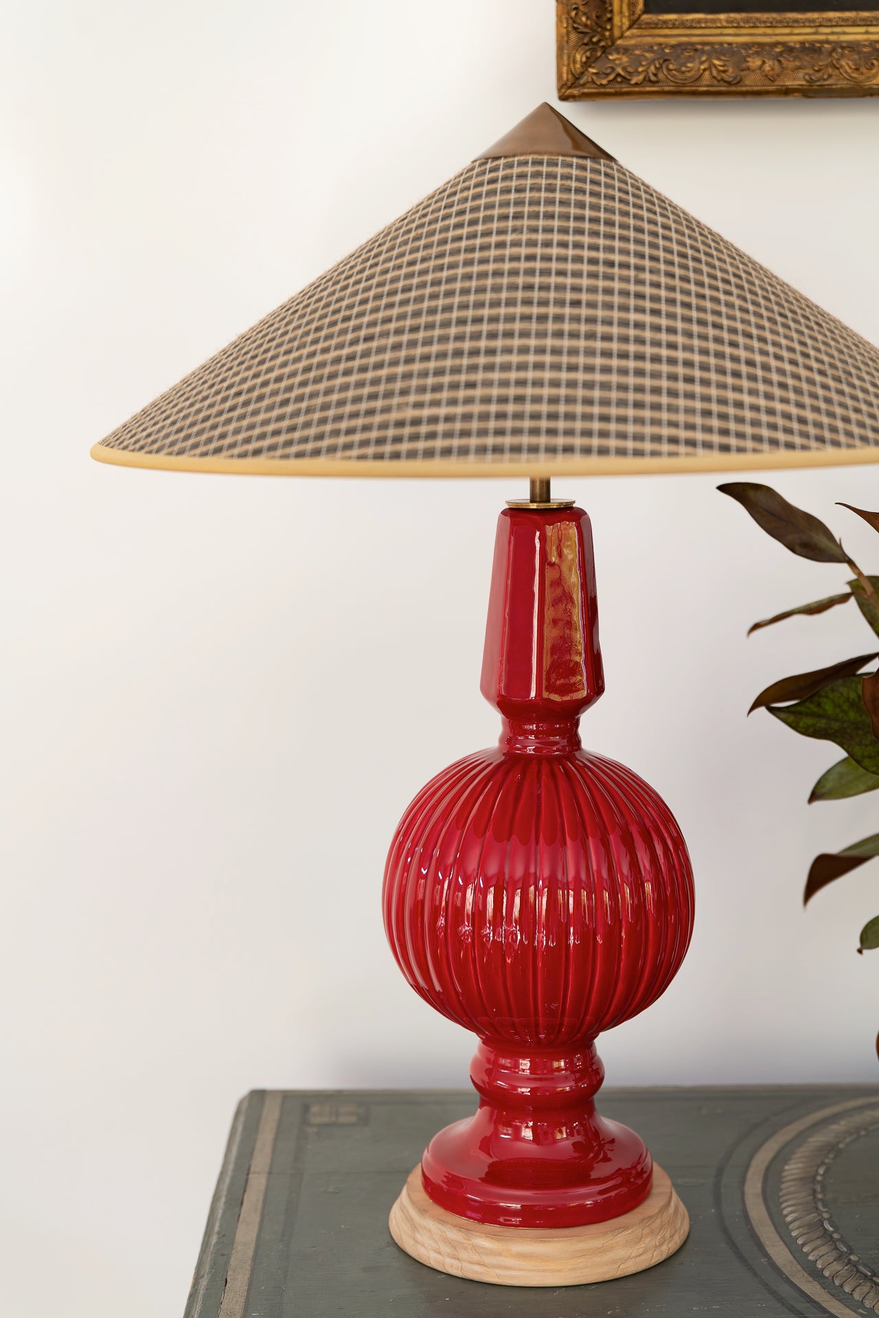 Lámpara de Manises Art Deco Rojo Bermellón