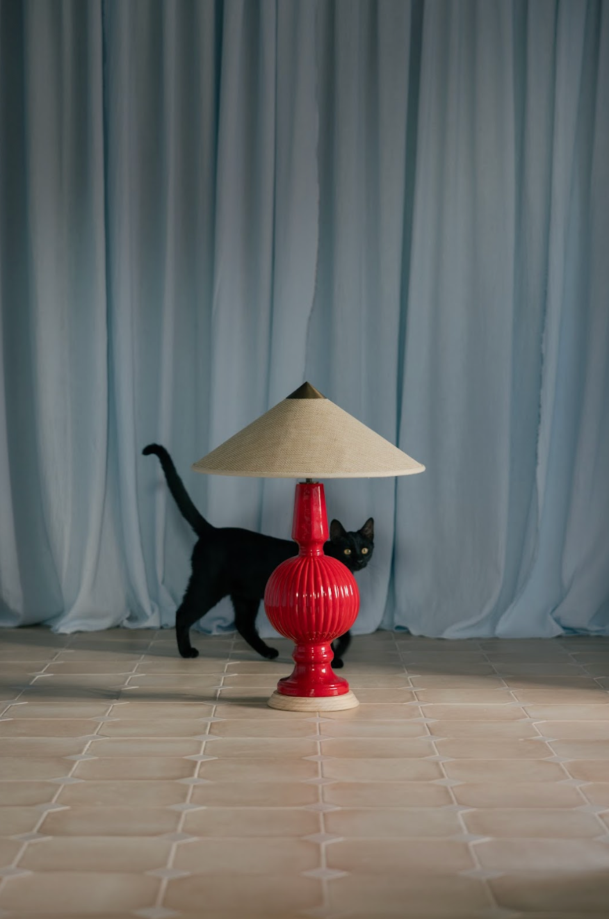 Lámpara de Manises Art Deco Rojo Bermellón